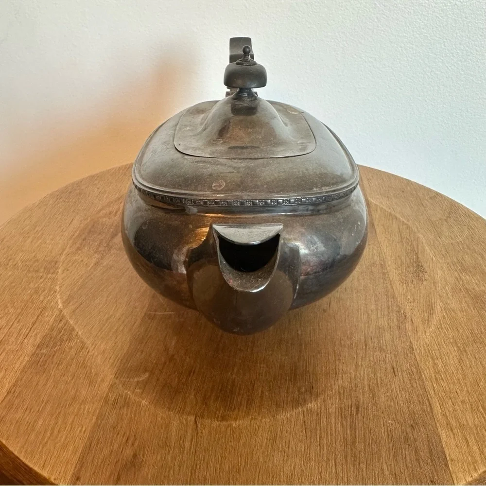 Vtg Silver Plated Sheffield Design  Kettle Tea Patina Nickel England Engraved M - Picture 3 of 16